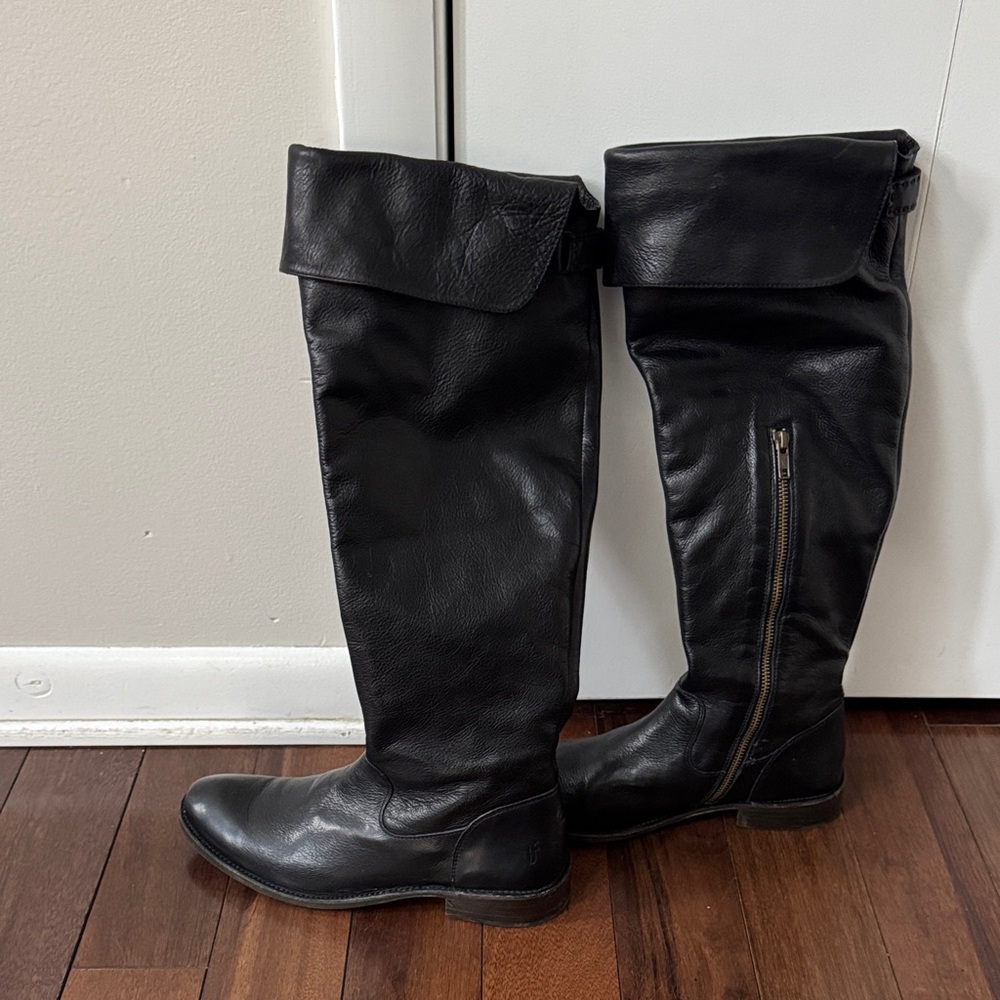 Frye Black Leather Over the Knee Boots